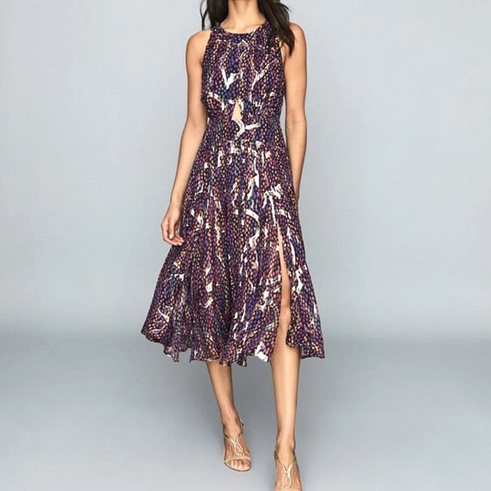 Reiss Purple Printed Midi Dress